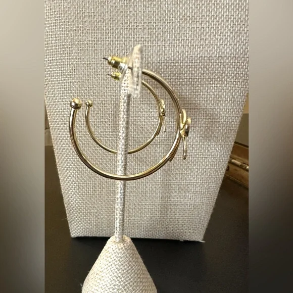 Gold Bow Hoop Earrings - Picture 2 of 2